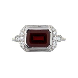 2.96Ct Madagascar Red Garnet Ring in Solid 14K White Gold with Diamond Accents